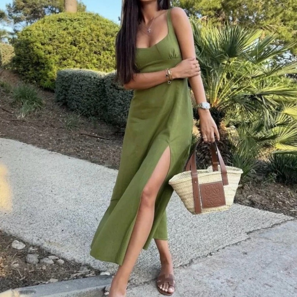 Zara Olive Maxi Dress with Slit - Picture 8 of 8